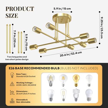 Gold Sputnik Chandelier - 6-Light Modern Ceiling Fixture With Adjustable Branches