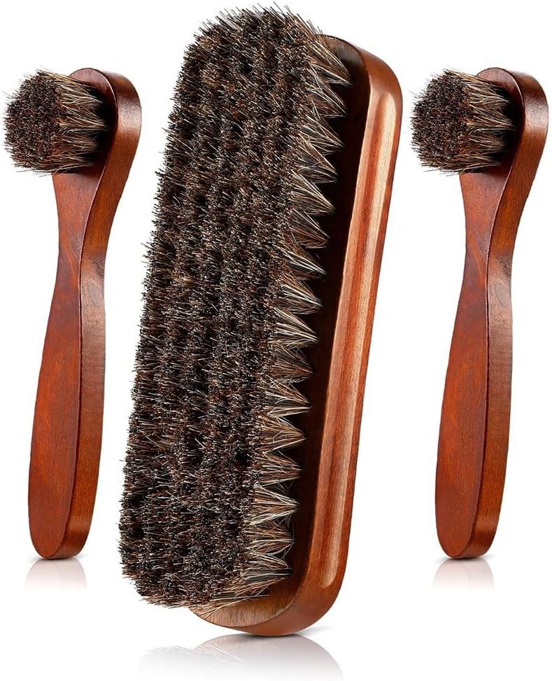 SLGHLSAHG 3 Pieces Horsehair Shoes Polish Brushes Kit Shoe Brush