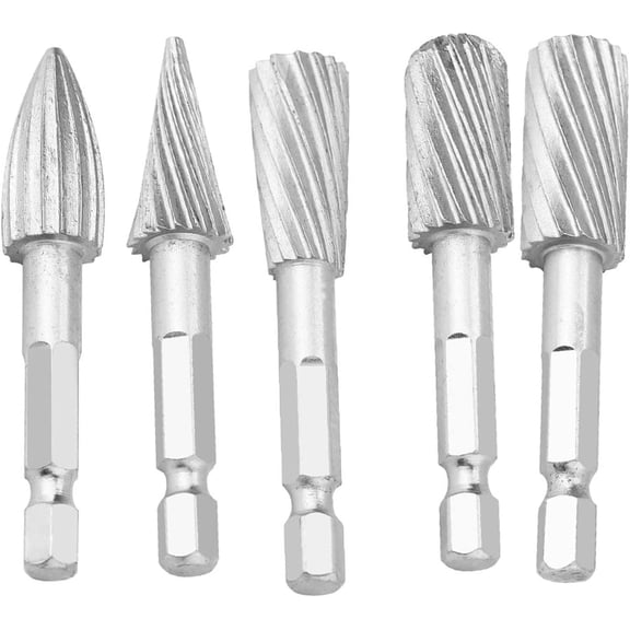 SLGHLSAHG Carbide Burr Set,Hex Shank Cutting Burrs 5pcs 1/4inch Hex Shank High Speed Steel Burrs Files Tools for Aluminum and Iron Hardware A73444