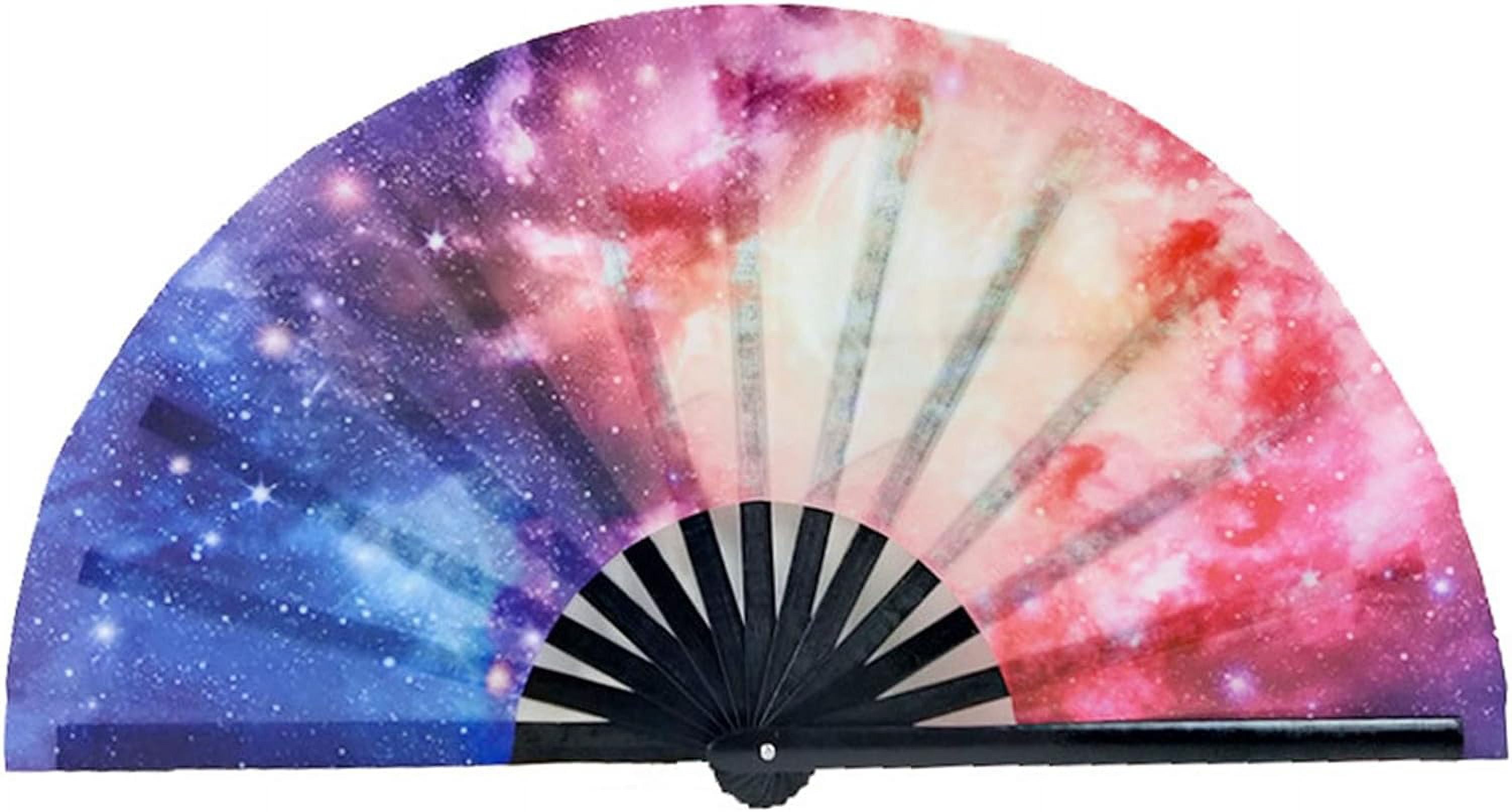SLGHLSAHG Folding Hand Fan 34 cm Large Folding Hand Fan Fold 1 pcs Dot Rainbow Print Black