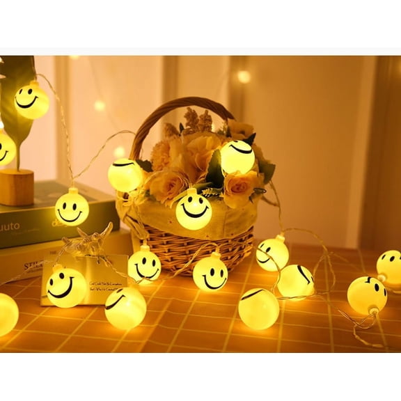 SLGHLSAHG LED Smiling Face Happy Light String Children's Room Courtyard Decorative Light, Gift Wedding Halloween Christmas Party Decorative Battery Light (20 FT, Smiling face) A17373