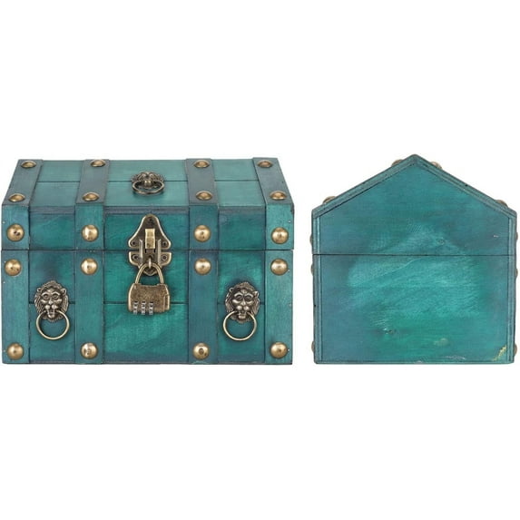 SLGHLSAHG Large Treasure Chest, Wooden Vintage Pirate Treasure Box, Handcraft Decorative Keepsake and Jewelry Box with Combination Lock(Green) A39898