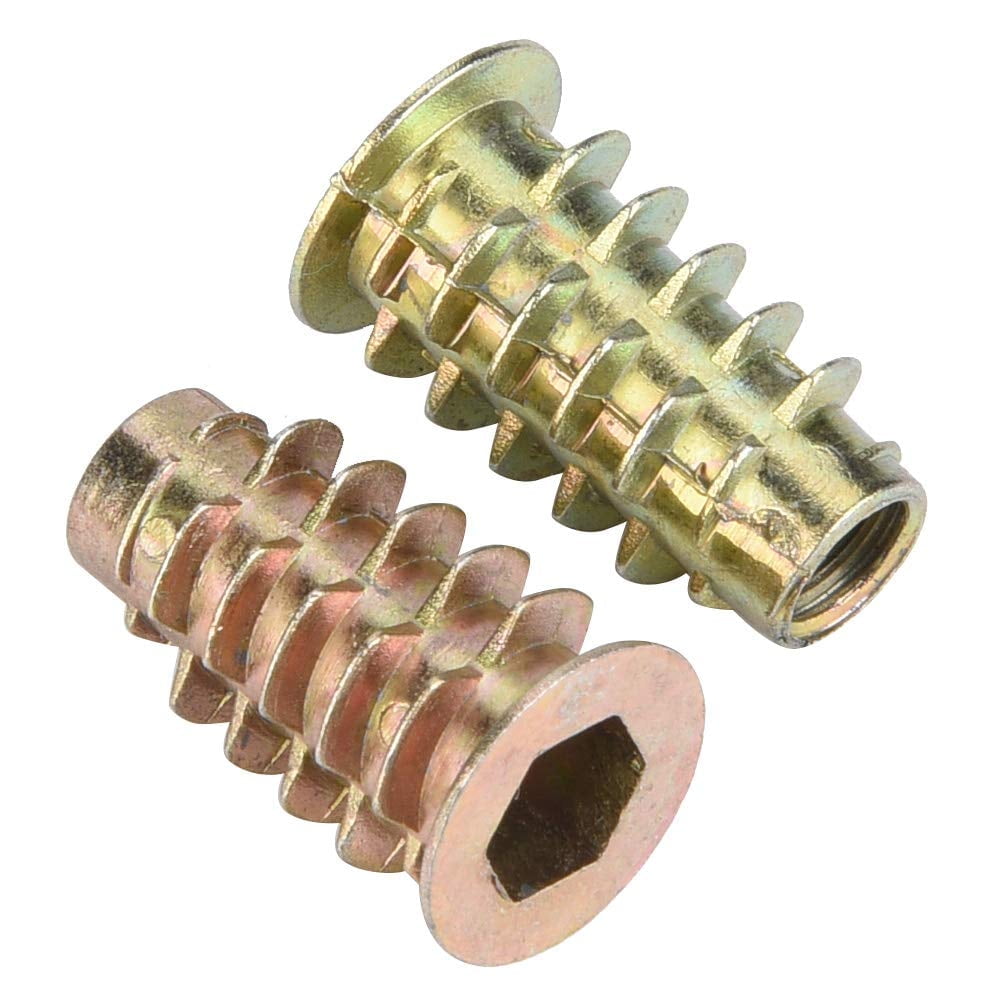SLGHLSAHG Threaded Inserts for Wood, 9 Types 50pcs M6 Zinc Alloy Inside Hex Socket Insert Nuts for Wood Inserts Bolts Fasteners Furniture Screw in Nuts(M6*20) A66168