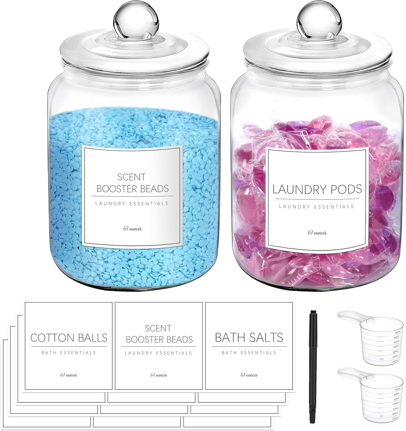 SLICHIO Glass Jar for Laundry Room Organization and Storage Jars with Airtight Lid 2 Pack Half