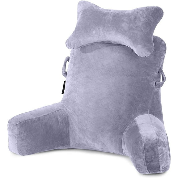 SLIGUY Bed Rest Pillow with Detachable Neck Roll, Soft Velvet Fabric, Oversized Support Pillow