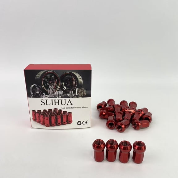 SLIHUA Lug nuts for vehicle wheels,Wheel Accessories Parts 1/2" Thread Car Spline 1.38" Long Lug Nut Red Spline Fits Ford Mustang 1965 to 2014 and Many Vintage Dodge Chevy Ford Vehicles