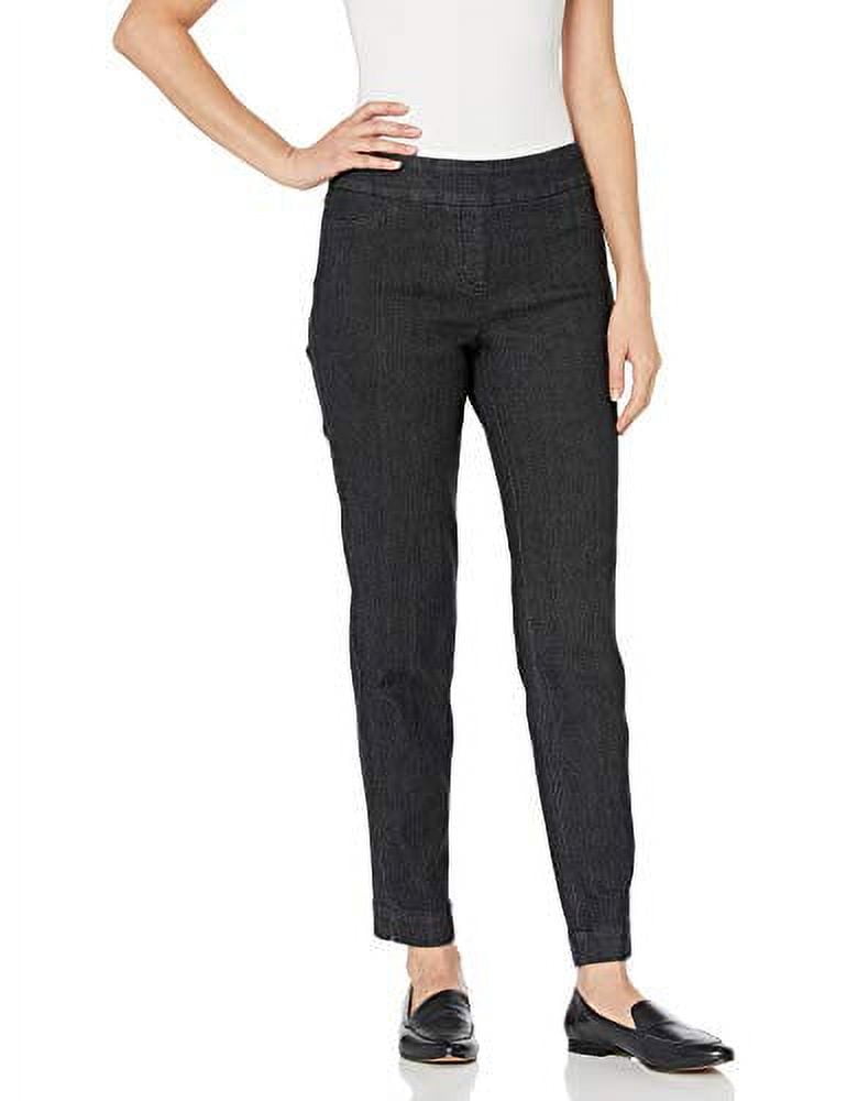 SLIM-SATION Women's Wide Band Pull On Ankle Pant with Tummy Control, Black  Denim, 12