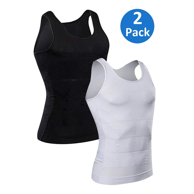 SLIMBELLE Mens Compression Shirt to Hide Gynecomastia Moobs Slimming Body  Shaper Vest,2 Pack 