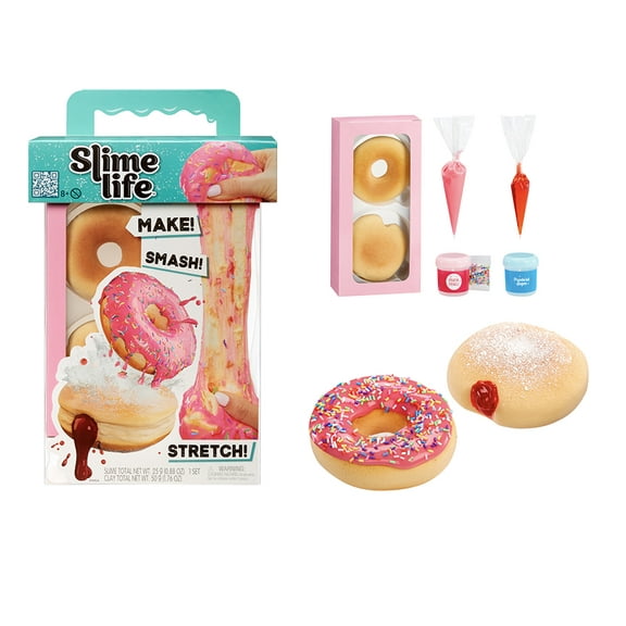 Slime Life Pink Icing Round & Jelly Filled Donuts DIY Slime Kit, Make, Smash, and Stretch Your Food Slime, Ages 8+