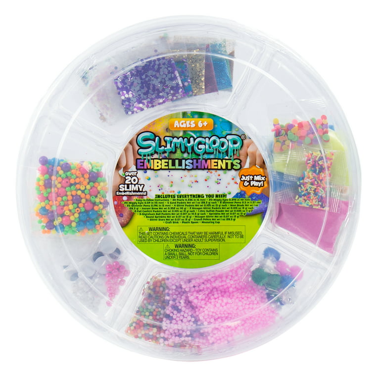SLIMYGLOOP® Wheel of Embellishments, Add-ins to Enhance Your Slime, Ages  6+, Sparkling, Colorful, Squishy Mix-ins, Glitter, Foam Balls, Poms,  Instant Snow, Crafting Accessories 