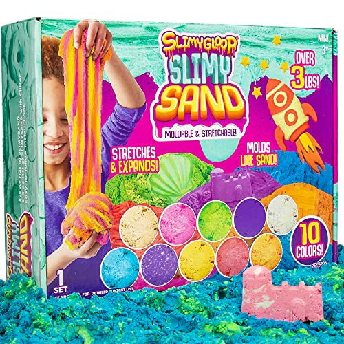 SLIMYSAND SLIMYGLOOP Value Pack by Horizon Group USA, Includes Over 3 lbs. of Stretchable, Expandable, Moldable, Non-Stick Slimy Play Sand in Resealable Bags, 10