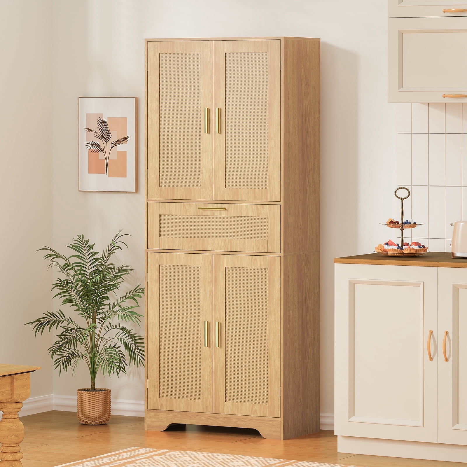 TEENFON Tall Kitchen Pantry Storage Cabinet, Freestanding Cupboard with 1 Large Drawer, for Dining Room, Living Room, Laundry