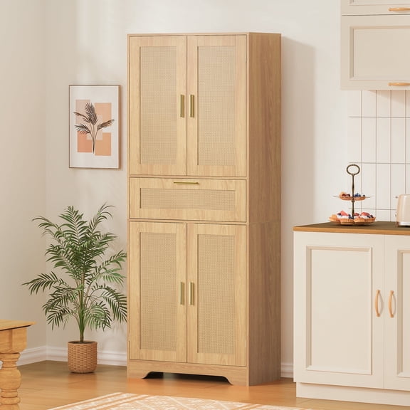 TEENFON Tall Kitchen Pantry Storage Cabinet, Freestanding Cupboard with 1 Large Drawer, for Dining Room, Living Room, Laundry