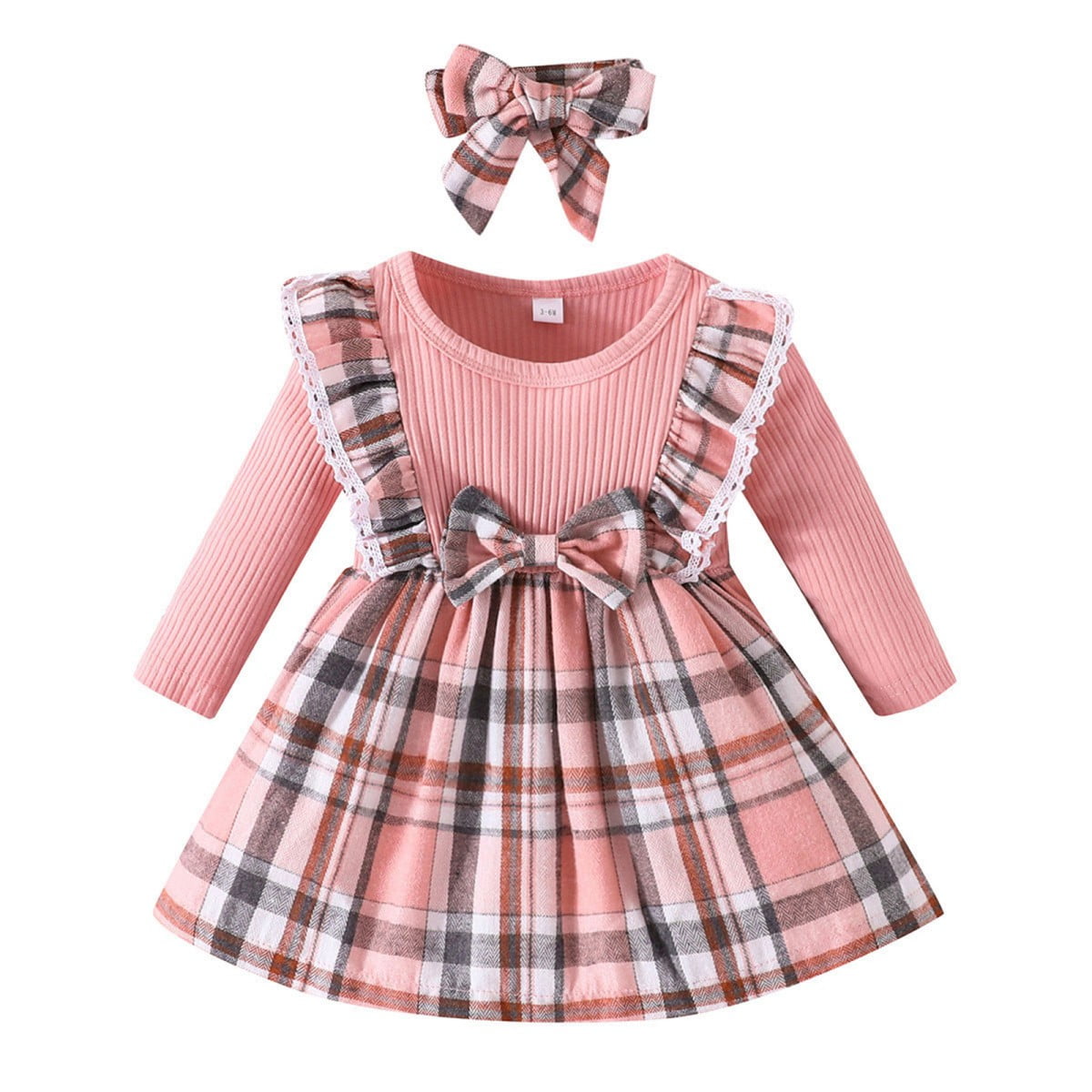 SLIVERCELL Toddler Baby Girl Christmas Outfit Plaid Long Sleeve Dress ...