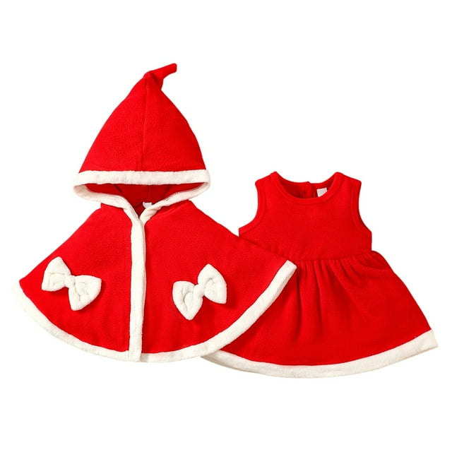 SLIVERCELL Toddler Baby Girl Velvet Christmas Dress with Hood Cape