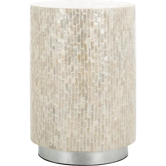 SLIYANG Home Collection Scarlett Natural & Silver Capiz Shell Round Accent Table, Fully Assembled. Fit for living room, bedroom, small spaces