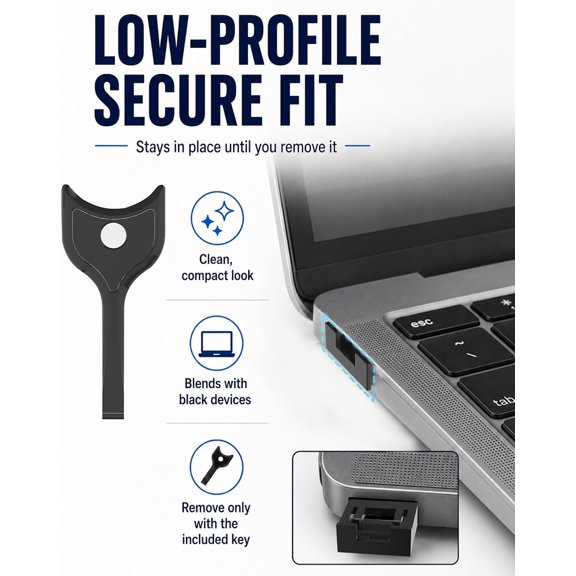 SLKOHDZ-12-Pack USB-A Port Locks with 1 Key,Laptop Security Locks for Physical Security and Malware Protection,Removable USB-A Port Locks for PC Laptops,Protecting Data and Information Security (Blac