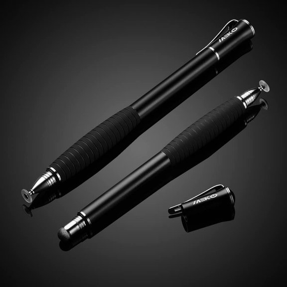 SLKOHDZ-(2nd Generation) [2 in 1 Precision Series] Disc Stylus Pen for iPhone, iPad Pro/mini/Air, Samsung Galaxy Note and All Touch Screen Devices Bundle with 6 Replacement Tips,Pack of 2(Black/Black