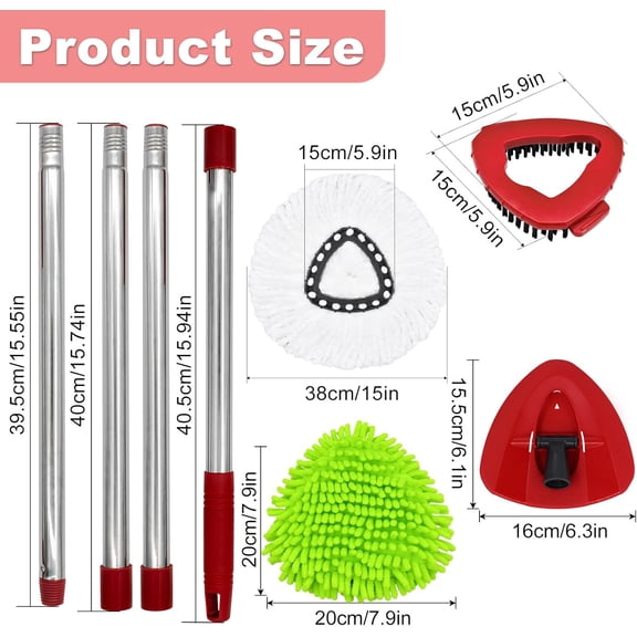 SLKOHDZ-4 Pack Replacement Mop Heads& Handle Scrub Brush and Base Combo Set Compatible with Ocedar Spin Mops Refills30-58" Mop Handle and Microfiber Head Refills for Cleaning