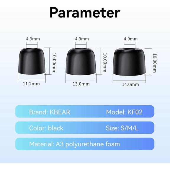 SLKOHDZ-6 Pairs IEM Ear tips for KZ ZS10 Pro in ear Monitor, KBEAR KF02 Memory Foam Earbud Tips Noise Canceling Eartips for KZ ZS12 PRO-2, Castor-Pro, ZAR, ZAS, CCZ Melody, KS1, Tangzu, CCA CRA (L/M/