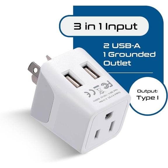 SLKOHDZ-Australia, New Zealand, China Travel Adapter Plug with Dual USB Input - Ultra Compact - USA to Type I - Perfect for Cell Phones, Chargers, Cameras and More (CTU-16-2PK)