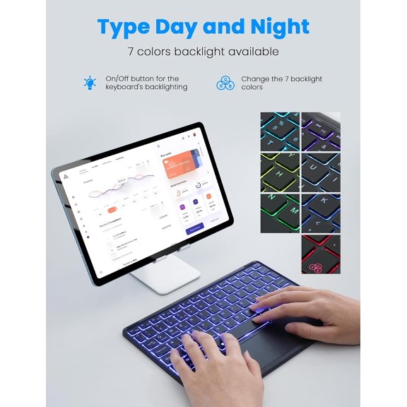 SLKOHDZ-Backlit Bluetooth Touchpad Keyboard for iPad Pro/Air/Mini, Ultra-Slim Rechargeable Wireless Keyboard and Mouse for iPhone 15/14/13 Pro/Samsung/Tablet/PC/Laptop/iOS/Windows/Android, BK