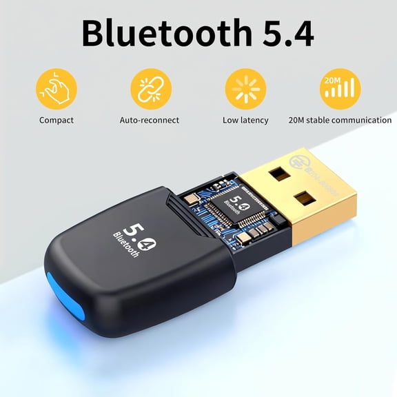 SLKOHDZ-Bluetooth Adapter USB Bluetooth 5.4 Adapter for PC Compact Design Plug & Play Compatible with Win7/8.1/10/11 Bluetooth Receiver & Transmitter for Keyboard/Mouse/Headphone/Speakers/Printer