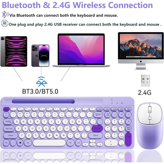 SLKOHDZ-Bluetooth Keyboard and Mouse Wireless, Multi-Device Rechargeable Keyboard and Mouse Combo with Phone Holder (Bluetooth 5.0+3.0+2.4GHz) Quiet Ergonomic Compatible with Mac/Windows/iOS/Android