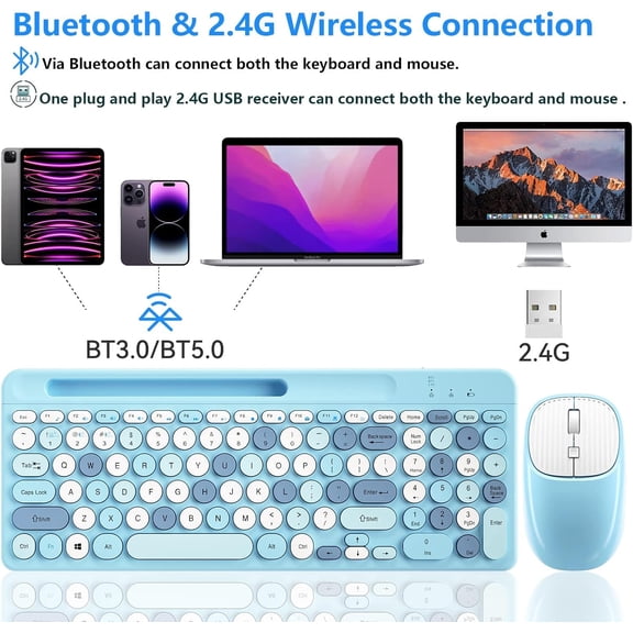 SLKOHDZ-Bluetooth Keyboard and Mouse Wireless, Multi-Device Rechargeable Keyboard and Mouse Combo with Phone Holder (Bluetooth 5.0+3.0+2.4GHz) Quiet Ergonomic Compatible with Mac/Windows/iOS/Android
