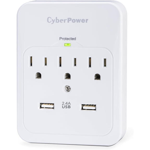 SLKOHDZ-CSP300WUR1 Professional Surge Protector, 600J/125V, 3 Outlets, 2 USB Charge Ports (2.4 Amps Shared) Wall Tap Plug, UL Listed