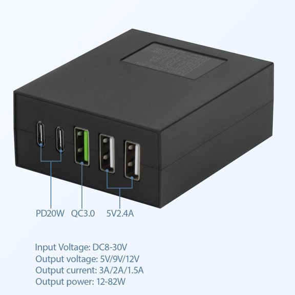 SLKOHDZ-DC Converter 8-30V to 5V/9V/12V USB Step Down Converter Multi-Port Power Adapter with Battery Clip Charger Portable for iPhone Android Samsung and Tablet Chargers