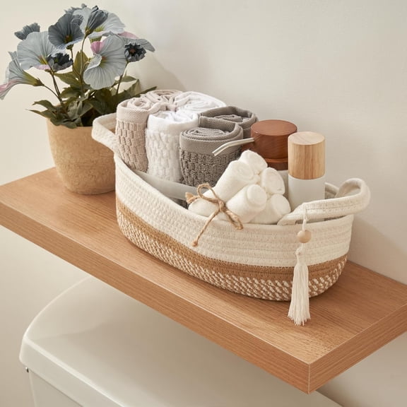 SLKOHDZ-Decorative Toilet Paper Basket  Beautiful Bathroom Organizer for Toilet Tank Storage Decor  Boho Cotton Rope Bin with Tassel for Bathroom Accessories and as Shelf Decor