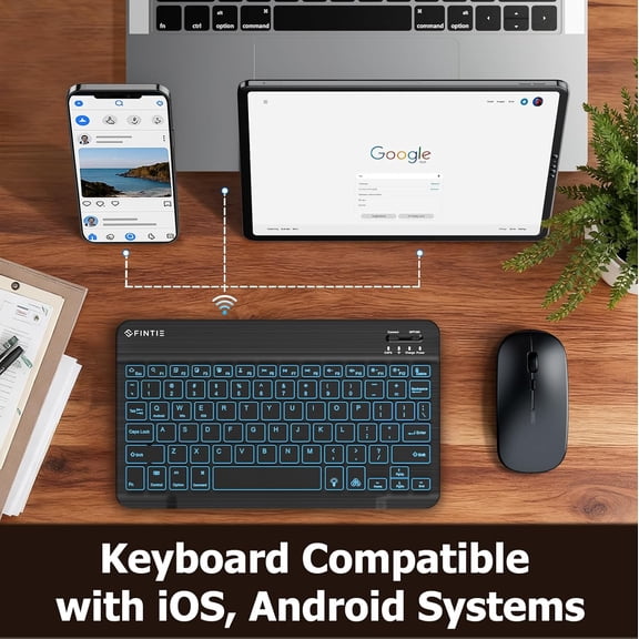 SLKOHDZ-Fintie 10-Inch Ultrathin Wireless Bluetooth Backlight Keyboard, [7 Color Backlit] Rechargeable Keyboard Compatible with iPad Samsung Tablet, iPhone Smartphone, iOS, Android, Classic Black