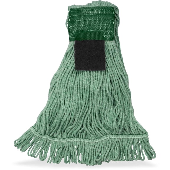 SLKOHDZ-Flo-Pac Acrylic Mop Head, Loop-Ended, Wide Band with 5" Green Band with Scrubber for Organized Cleaning, Medium, Green