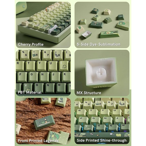 SLKOHDZ-Green Frog Cute Keycap Set,128 PBT Custom Keyboard Keycaps,dye Sublimation,Aperture Backlight Cherry Profile Key Cap for Mechanical Keyboard, Compatible with60 70 80 98 100(Only Keycap Set)