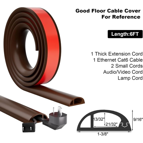 SLKOHDZ-Kneelisa 6FT Side-Open Extension Cord Covers for Wires on Floor,Silicone Power Cable Protector Cord Hider Management Strip,Hide Electric Wire on Carpet,Chord Runner Protective Safety,Brown