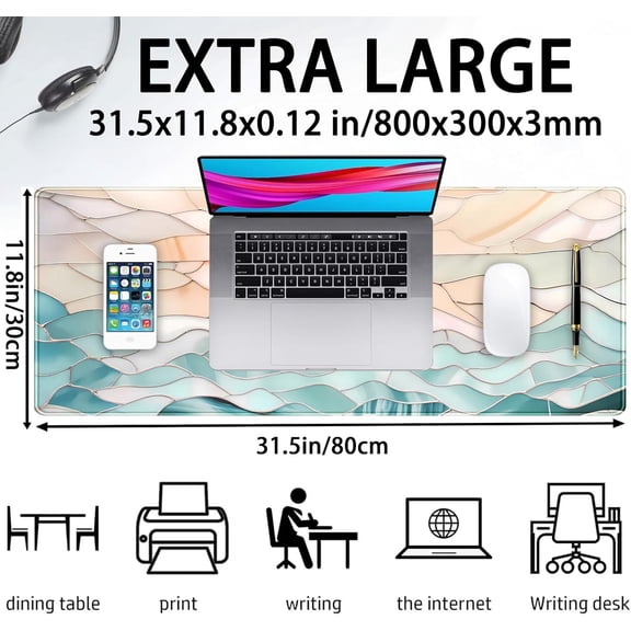 SLKOHDZ-Modern Art Desk Mat Gaming Mouse Pad Stained Glass Computer Desk Pad, Large Laptop Keyboard Mat XL, Full Desktop Mat Glorious Computer Mouse Mat, Aesthetic Desk Decor Aesthetic 31.5" x 11.8"