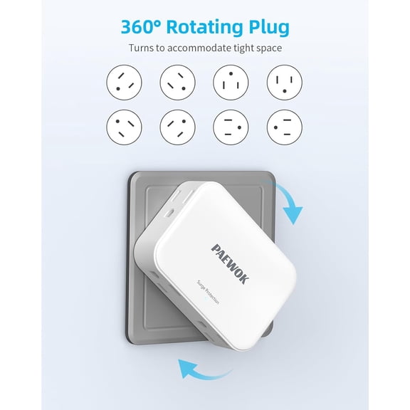 SLKOHDZ-Outlet Extender with 360 Rotating Plug, 4 AC Multi Plug Wall Outlets Splitter, Small Flat Wall Plug Adapter Power Strip for Home Apartment Dorm Travel Essentials, 2 Pack (8AC)