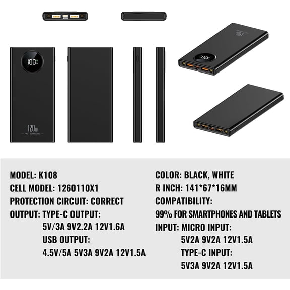 SLKOHDZ-Portable C harger PowerBank, PD 20W Fast Charging, 20000mAh Power Bank with LCD display, 3 Outputs USB C Power Bank Fast Charging , For iPhone 17/16/15/14/13 Pro Samsung Google iPad Tablet (W