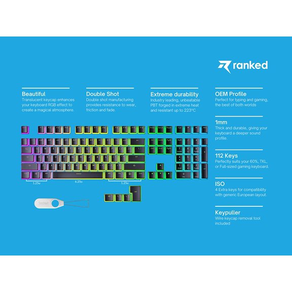 SLKOHDZ-Pudding PBT Keycaps | 112 Double Shot Translucent ANSI US & ISO Layout | OEM Profile for RGB Mechanical Gaming Keyboard (Black)