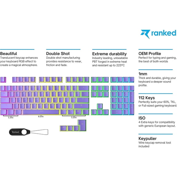 SLKOHDZ-Pudding PBT Keycaps | 112 Double Shot Translucent ANSI US & ISO Layout | OEM Profile for RGB Mechanical Gaming Keyboard (Lavender)