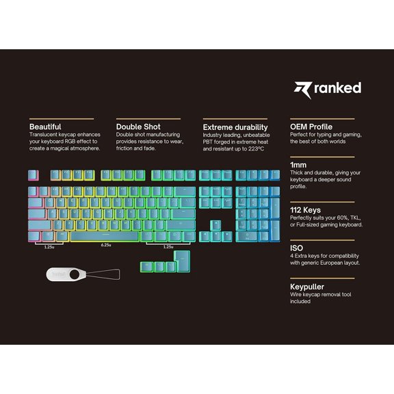 SLKOHDZ-Pudding PBT Keycaps | 112 Double Shot Translucent ANSI US & ISO Layout | OEM Profile for RGB Mechanical Gaming Keyboard (River Blue)