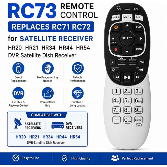 SLKOHDZ-RC73 Remote Control Replaces RC71 RC72 for Directv AT&T HR20 HR21 HR34 HR44 HR54 DVR Satellite Dish Receiver