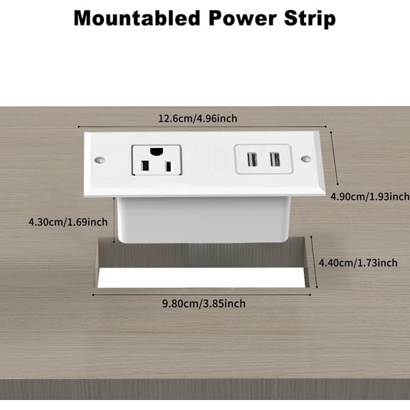 SLKOHDZ-Small Recessed Power Strip Plug Extension Cord Hidden Charging Station with Inset USB Electrical Outlet Extender Flush Mount Surge Protector for Desk Furniture NightStand Under Desk (White)