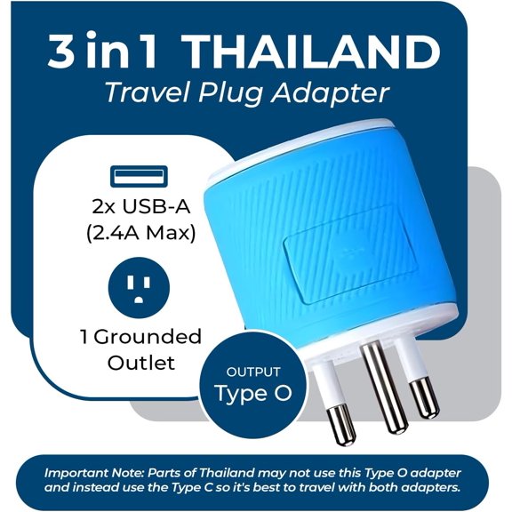 SLKOHDZ-Thailand Travel Plug Adapter with Dual USB - USA Input - Type O (U2U-18), Will Work with Cell Phones, Camera, Laptop, Tablets, iPad, iPhone and More