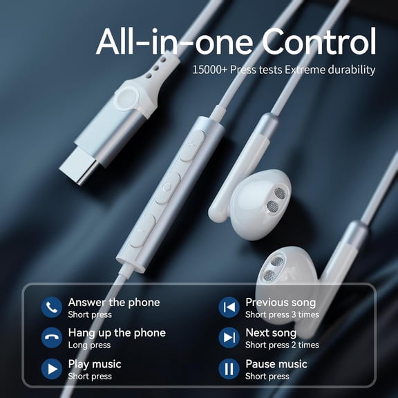 SLKOHDZ-USB C Headphones for iPhone 17 16 15 Pro iPad Pro, USB Type C Earphones USB C Wired Earbuds Microphone Volume Control for Samsung S26 S25 Ultra S24 S23 S22 S21 Note20 A54, Pixel 9 8 7 6 6a 5