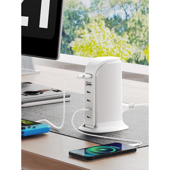 SLKOHDZ-USB Charger, Charging Station for Multiple Devices 65W, Fast Charging Blocks with 4Type C Ports, Dual USB Charging Hub Organizer Multiport for iPhone, Ipad, Smartphones, Travel Accessories