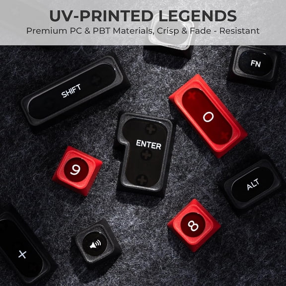SLKOHDZ-XVX Black and Red Shine Through Keycaps for Mechanical Keyboards - 136 Keys Red Translucent Cat Eye Design,Cherry MAX Profile, PC+PBT Frosted RGB Keycaps