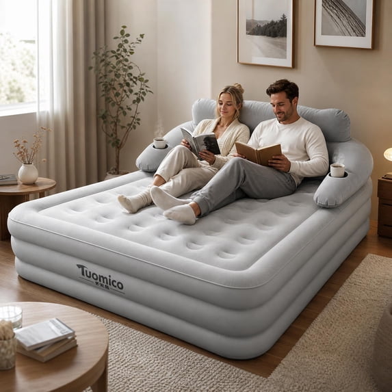 SLLINGLUO 18" Portable Air Bed with Pump, Inflatable Air Mattresses with Headboard, Queen