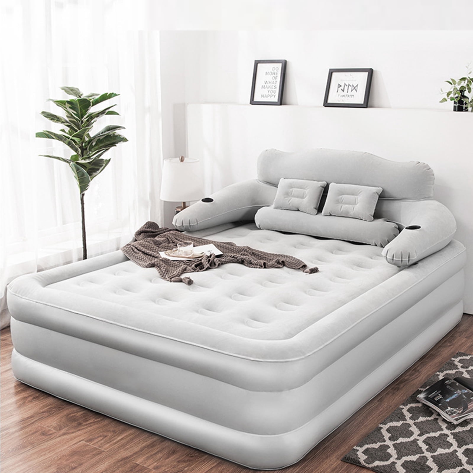 SLLINGLUO 18" Portable Air Bed with Pump, Inflatable Air Mattresses with Headboard, Queen